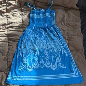 Blue Patterned stretchy Summer Dress